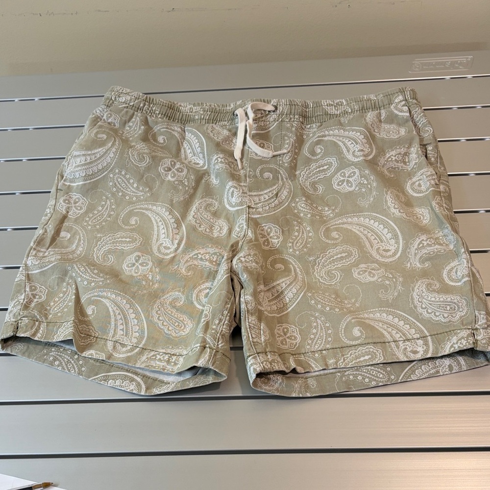 Paisley Print Drawstring Shorts - Light Olive white M